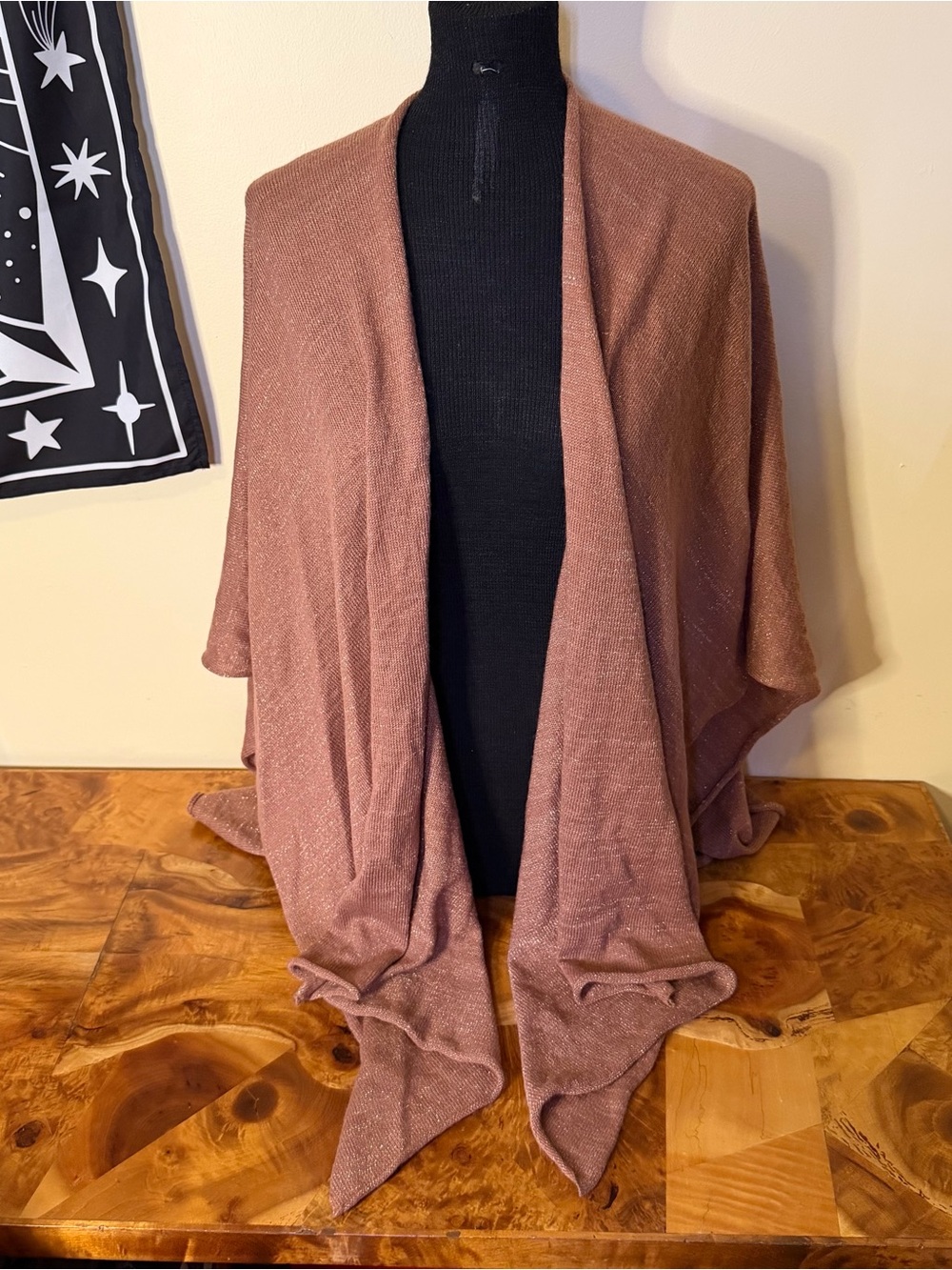 Open-Front Rust Pink Knit Shawl Wrap